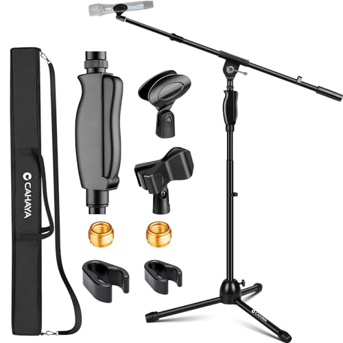 CAHAYA Tripod Microphone Stand: Boom Arm One-Button Release Floor Mic Stand Portable with Carrying Bag and 2 Mic Clips for Singing Performance Wedding Stage Meeting Live CY0362 | Microphone Stand Portable with Carrying Bag 2 Mic Clips Max Height 65.3" for