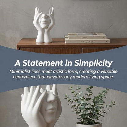Face-Holding Creative Pen Holder Art Decor Ornament, suitable for desk/vanity tabletop brush storage, home/office/bookshelf room decoration, with artificial flower base and gift-giving.