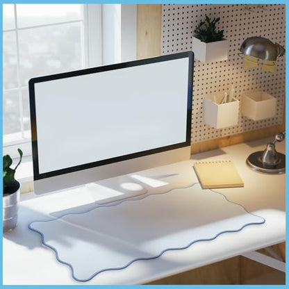 Hahafelt Scalloped Desk Mat Large Desk Pad Cute Coquette Table Mat Back to School Preppy Table Make up Pad Nonslip Graduation Gift with Stitching Waterproof Gaming(Blue,23.6 x 13.8 Inches) - color: Blue, size: 23.6 x 13.8 Inches