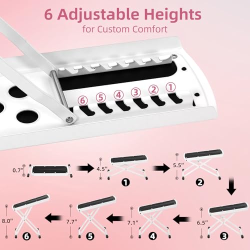 Pedicure Foot Rest, 6 Heights Adjustable Foot Stool, Upgraded Metal Foldable Non-Slip Stand for Home and Salon Use Pedicure Station, Ideal Pedi Stool for Nail Tech or Guitar Foot Stool White - color: White-upgraded