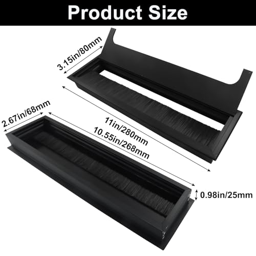 Cable Grommet, 280mm x 80mm Rectangle Hole Cover for Desk Organizers, Black Desk Grommet Hole Cover for Computer Desk Table - color: Black, size: 280 x 80mm