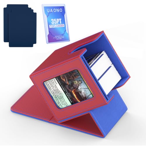 UAONO Card Deck Box for MTG Commander, Independent Commander Display, Fits 100 Double-Sleeved Cards, Magnetic Deck Case for Magic the Gathering TCG, 2 Dividers & 1 Top Loader (Red/Blue) - color: A-Red&Blue