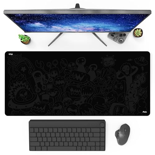 Pixio Mouse Pads - 36 x 16 inch XXL Monster Doodle Black Multifunctional Large Desk Mats for Gaming, Office, Desktop Anti-Slip Waterproof Washable Computer Mouse Mat - color: Black Monster Doodle