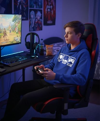 Tstars Eat Sleep Game Hoodie for Men and Teens Funny Gamer Pullover Cool Gaming Apparel Hoodies Boys - color: Royal, size: Small