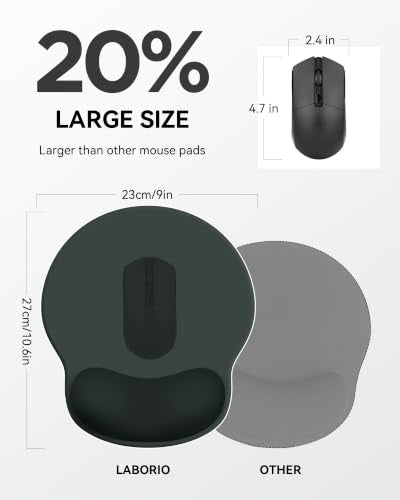 Mouse Pad with Wrist Rest for Desktop Large Ergonomic Mouse Mat(Black+Gray) | 10.6''L x 9''W Size, Gel Wrist Support, Non-slip Base, Washable Surface - color: Black+Gray