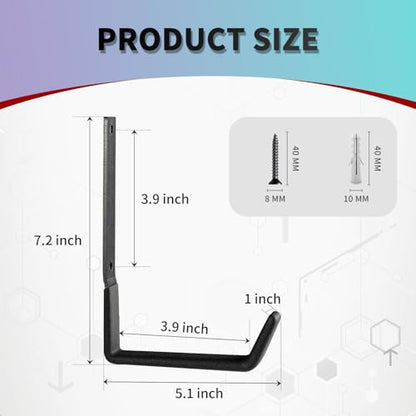 Heavy Duty Wall Hooks, Utility Hooks, Tool Organizer - Large Steel U Hooks for Garage & Garden, Hose Hanger (2 Pack) - size: Large