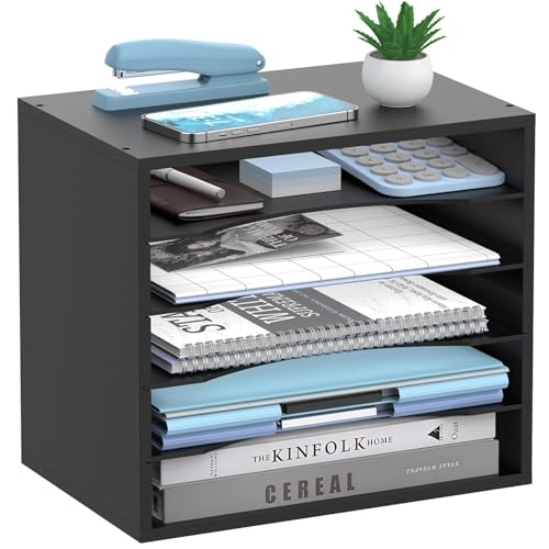 5-Tier Wood Desk Organizer, Paper Tray Organizer for Desk with Adjustable Storage Shelves, Desktop File Organization Paper Sorter Mail Holder for Office Home Classroom, Black - color: Black, size: 5 Tier
