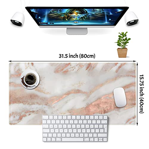 Rose Gold Marble Desk Mat Cute Desk Decor Mouse Pad, Abstraction Metallic Luxury Large Gaming Mousepad (31.5x15.75 in), Women Girly Keyboard Mat Computer Desk Pad for Work/Office/Home - color: Rose Gold Marble
