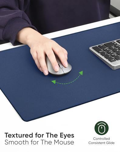 ALOANES Dark Blue Waterproof Desk Mat, Large Mouse Pad with Extended Mouse Mat, with Anti Slip Base, Stitched Edge, Grain Jacquard Surface, Perfect for Gamer Office & Home, 3XL(35.43"x15.74"x0.12") - color: 01- Pro Dark Blue, size: 3XL(35.4" x 15.7")