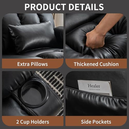 Loveseat Recliner Sofa with Massage & Heat, Wall Hugger Reclining Love seat with Adjustable Headrest, RV Double Recliner Couch with Cup Holders, Side Pockets, Home Theater Seating, Black - color: Black, size: Loveseat