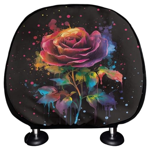 Fluorescence Rose 2 Pieces Car Head Rest Covers Soft Stretchy Car Seat Headrest Cover Flower Print Auto Interior Accessories Universal Fits for Truck SUV Sedan - color: Fluorescence rose