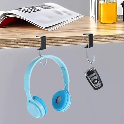cobee Clamp-On Under Desk Hooks, Desk Mount Hanging Bag Holder Metal Hook Adjustable Headphones Clamp Organizer Portable Purse Hanger Clip Reduce Desk Clutter Table Desk Under Counter (8 Pcs, Black) - color: 8 Pcs, Black