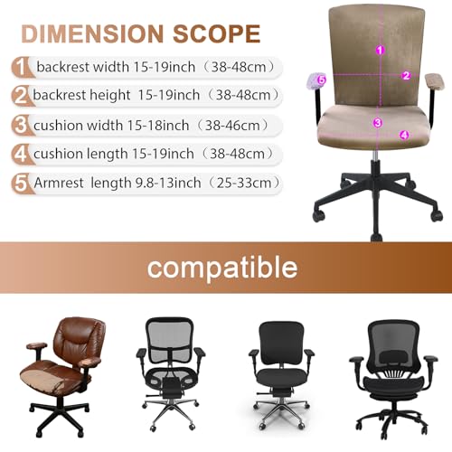 Tallew 4 Pcs Office Chair Covers Set Computer Universal Protective Stretchable Chair Seat Covers Desk Armrest Slipcovers Pads Office Cushion Backrest for Rotating(Khaki) - color: Khaki