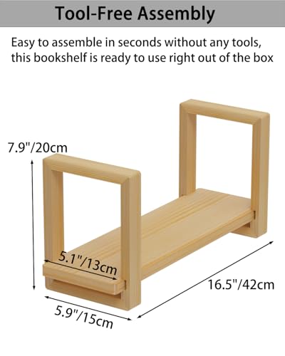 100% Solid Wood Adjustable Desktop Bookshelf, Retro Tabletop Bookshelf, Desk Shelf Living Room, Home, Office, Perfect for Magazine, Books, Cookbooks, No Tools Required to Assemble (Yellow) - color: Yellow
