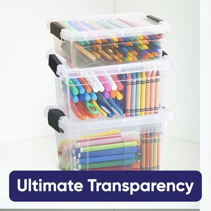 Superio Mini Storage 3 Pack Container Plastic Crayon Box, Art n Crafts and Sewing Supplies Case, Stackable Clear Small Organizer for Beads, Stationery, Chalk, and Food - size: 0.7, 1.05 and 1.4 Quarts, style: 3 Pack