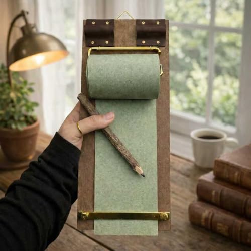 Retro Wall Mounted Memo Board with 1 Natural Dark Green Roll – Rustic Clipboard Notepad, Tearable Writing Pad for Notes, Menu, Kitchen, Café and Home Office Decoration - style: Dark Green Board + 1 Roll