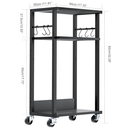 YMYNY Mobile Printer Stand, 3-Tier Printer Cart with Adjustable Storage Shelf and 6 S-Hooks, Tall Printer Table for Home Office, for Computer Tower Stand, Shredder, CPU Stand, Black, UHPT002B - color: Black-3 Tiers
