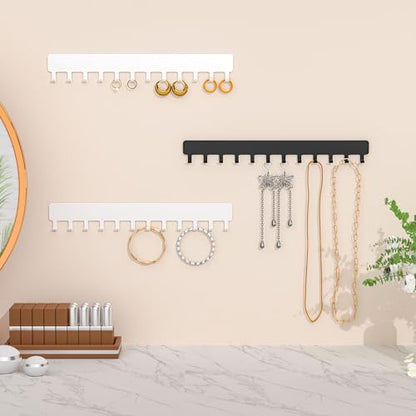 Necklace Holder Hanging Jewelry Organizer - Self-Adhesive Wall Mounted for Necklaces, Bracelets, 2 PCS, White - color: White