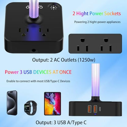 RGB Headphone Stand with USB Charger COZOO Desktop Gaming Headset Holder Hanger with 3 USB Charger and 2 Outlets - Great for Gaming, DJ, Wireless Earphone Display,Gamer PC Accessories Boyfriend Gifts - color: 2.Multi-LED lights
