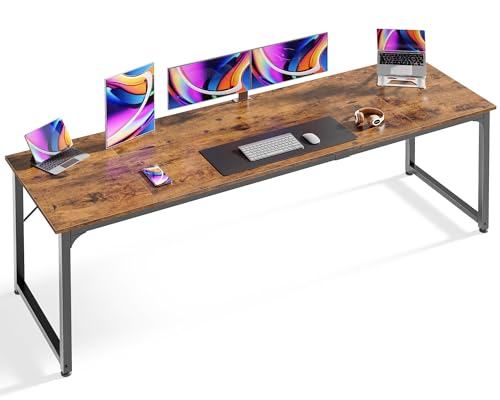Huuger Computer Desk, 80 Inch Office Desk, Gaming Desk with Storage, Writing Desk Work Desk for Home Office, Study, Long Simple Desk, Large Legroom, Metal Frame, Rustic Brown - color: Rustic Brown, size: 80inch