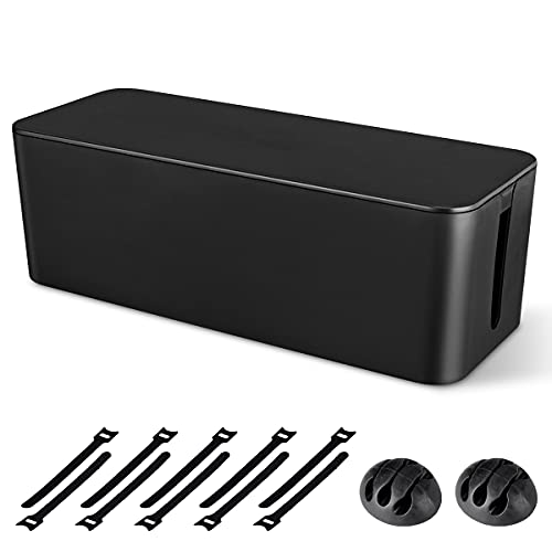 Cable Management Box, Large Cord Organizer Box to Hide Power Strip & Under Desk,TV Computer Wires Cable Organizer Hider Box with Cable Clips&Reusable Cable Ties for Home/Office(Black) - color: Black