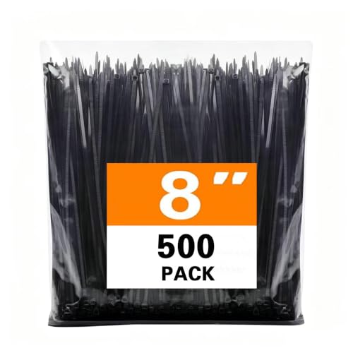Cable Zip Ties,500 Pack 8 Inch Black Zip Ties Heavy Duty Self Locking Zipties Nylon Cord Management Plastic Wire Ties for Indoor,Outdoor,Office,Home,Garden,Workshop (8"Black-40LB) - size: 8"Black-500PK-40LB