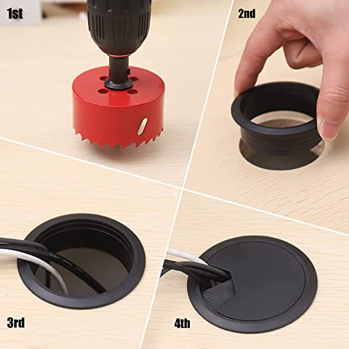 TuTuYa 8PCS Desk Grommet 2 Inch, Desk Hole Cover 2 Inch (50 mm) Black with Hole Saw, Cable Pass Through, Ideal Solution for Office and Home Table Cable (Black, 2 Inch_50 mm) - color: 2Inch_50mm Black 8PCS