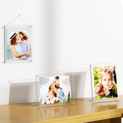 AITEE 4x6 Acrylic Picture Frames 2 Pack, Clear Desk Picture Frames with Stand, Modern Frameless Floating Frames Lucite Transparent Square Cubes Frame for Wall & Desktop Display Gift for Home Office - size: 4 x 6