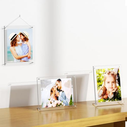 AITEE 5x7 Acrylic Picture Frames 2 Pack, Clear Desk Picture Frames with Stand, Modern Frameless Floating Frames Lucite Transparent Square Cubes Frame for Wall & Desktop Display Gift for Home Office - size: 5 x7