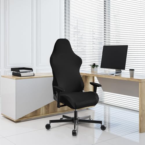 Stretch Gaming Chair Cover, Soft and Comfortable, Dust Protection, Modern Design, for Office Computer Racing Seat(Black) - color: Black