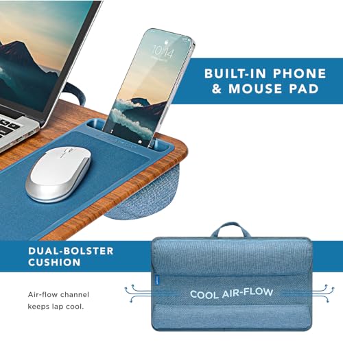LAPGEAR Home Office Lap Desk with Device Ledge, Mouse Pad, and Phone Holder - Espresso Blue - Fits up to 15.6 Inch Laptops - Style No. 91522 - color: Espresso Blue, size: Home Office W/Device Ledge