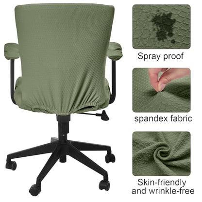 Tallew 4 Pcs Office Chair Covers Set Computer Universal Protective Stretchable Chair Seat Covers Desk Armrest Slipcovers Pads Office Cushion Backrest for Rotating(Grass Green) - color: Grass Green