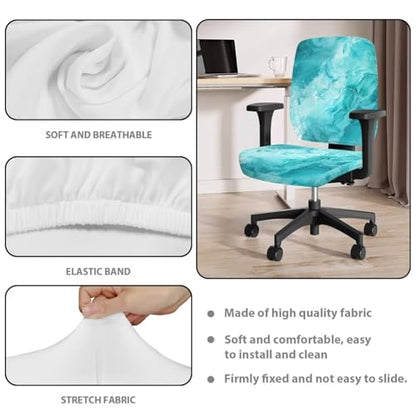 Blue Marble Print Office Chair Covers for Women Stretchable Office Chair Seat Cover 2 Piece Washable Gaming Chair Cover Universal Fit Wheelchairs,Computer Chairs,Gaming Chairs - color: Blue Marble Print