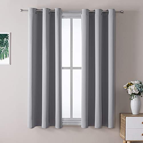 ChrisDowa Small Window Curtains 40 inches Long for Bedroom - Grommet Short Thermal Insulated Room Darkening Curtains for Kitchen (2 Panels, Light Grey, 29 x 40 Inch) - color: Light Grey, size: 29"W x 40"L (Pack of 2)