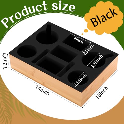 Yerliker Couch Cup Holder Tray, Silicone Lining Couch Caddy Waterproof Anti-spill Sofa Cup Holder for Bed Car Seat Organizer, Hold Mugs, Drinks, Snacks, Phones, Remotes(Rectangle,Black,Bamboo) - color: Black, size: Bamboo