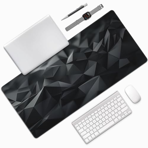Large Mouse pad, XXL Gaming Keyboard pad, Dark Gray Geometric Pattern, Water-Resistant and Slip-Resistant, Suitable for Gaming and Office use, Laptop Computer Table Protection pad, 35.4 x 15.7 inches - color: Dark gray checkered