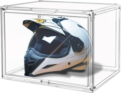 GUDEMAY Large Clear Stackable Acrylic Storage Bins with Door, Dustproof Figure Collectibles Display Case, Football & Motorcycle Helmet Showcase, Basketball, Sports Memorabilia Organizer (XL, Count, 3) - size: XL