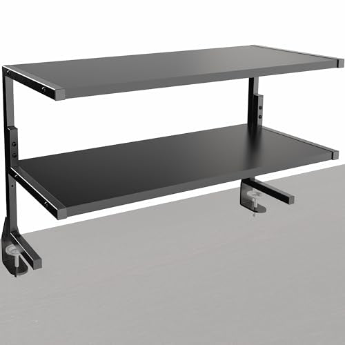 VIVO Black Clamp-on 30 inch 2-Tier Desk Shelf, STAND-SHELF30C | Above or Below Desk, 2 Level Shelving Unit for Table Accessories, Gaming Devices, and More, Storage Tray, Desktop Organizer