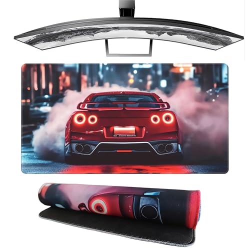 Gaming Mouse Pad, JDM R34 Car Mouse Pad, Red Smoke City Desk Mat, Extended 23.6" x 11.8" for Office Home, Non-Slip Rubber Keyboard Mat Decor, Computer Accessories Office Organizers Supplies - color: Red Car, size: 23.6" x 11.8"