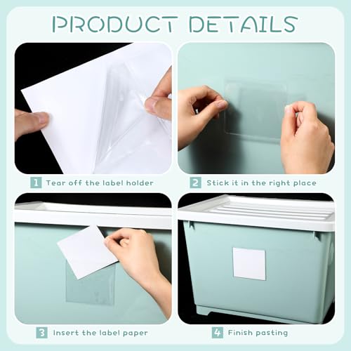 Jeyiour 100 Pcs Label Holders Adhesive Nameplate Pockets Storage Bin Labels Index Card Holder Shelf Plastic Peel Stick for Classroom Supermarket Bookshelf Library Student Box Drawer (3.5 x 3.5 Inch) - size: 3.5 x 3.5 Inch
