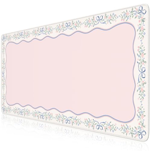 iCasso Pink Desk Mat,Cute Desk Pad for Keyboard and Mouse,Anti-Slip Large Gaming Mousepad XXL,Soft Lycra Surface Computer Mat Women,Girly Keyboard Pad for Home Office - color: Pink Bows