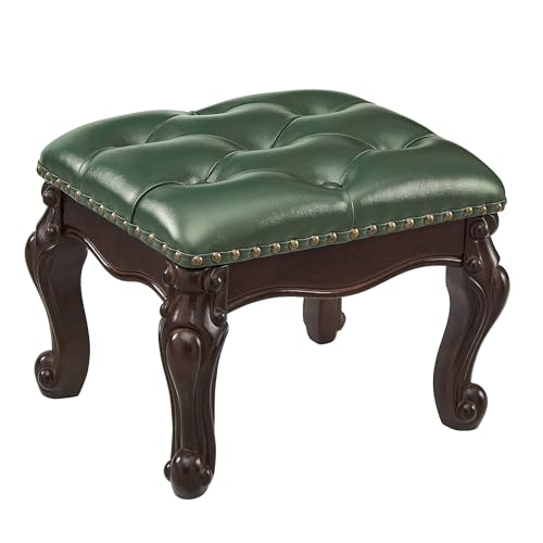 Foot Stools Ottoman, Small Vintage Leather Footstool for Living Room, Solid Wooden Ottoman Foot Rest,Shoe Change Bench at the Entrance (Dark Green) - color: Dark Green