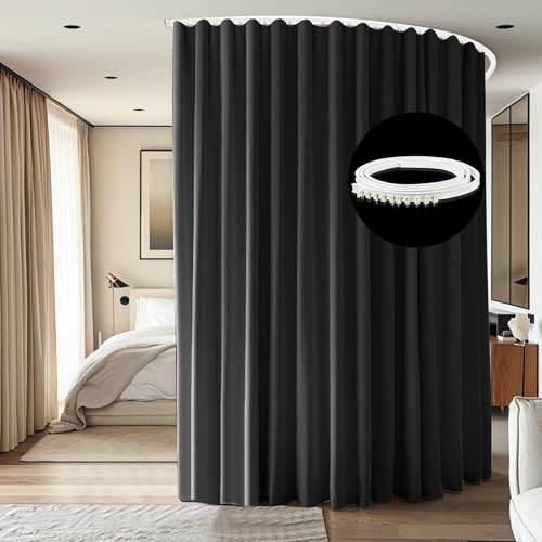 Room Divider Ceiling Mounted Curtains Track Sets Extra Wide Blackout Curtain Flexible Tracks for Bedroom Privacy Partition Separator, 1 Panel Black Drape and White Rail, W8.3 x H8ft - color: Black, size: 100"W x 96"L (Pack of 1)