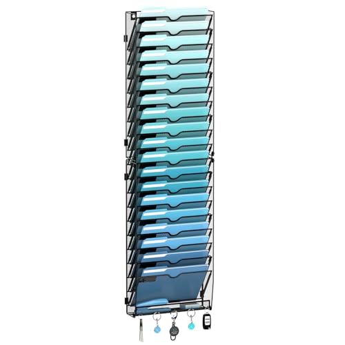 20-Tier Wall File Organizer with 5 Hooks, Hanging Mail Organizer Wall Mounted File Holder, Magazine Rack for Papers, Folders, Magazines, Office Organization, Assembly Needed, Black - color: Black, size: 20 Tier