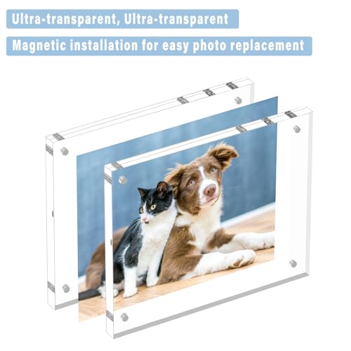 HELPLEX Acrylic Frame, 2 Pack 6x6 Acrylic Picture Frames, 24mm Thicker Square Frameless Clear Double Sided Magnetic Frame, Free Standing Desktop Display - size: 6x6(2 PACK)