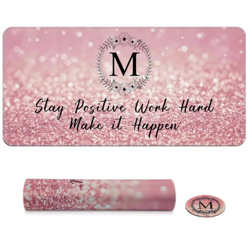 Large Gaming Mouse Pad with Coaster,Desk Matt for Desktop,Desk Mat-Pink M | Desk Pad,XXL Cute Desk Mat Cover for Computer Keyboard Laptop Women Office Home Decor, 31.5'' x15.6'' - color: A92-Letter M