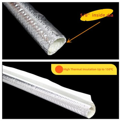 16mm - 5/8" Self Adhesive Aluminum Heat Resistant Sleeve Thermal Shield High Temp for Hoses, Wire Harnesses, Cables, Automotive, Exhaust 39" (1 Meter) - size: 16mm - 5/8" Dia - 39" Long