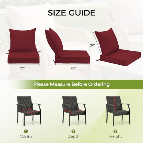 UNIKOME 22"x22"x3" Outdoor Chair Cushions Set - Waterproof Patio Cushions for Outdoor Furniture with Removable Cover, Ties & Handle, Deep Seat Patio Cushions for Sofa Couch - Burgundy - color: Burgundy, size: 22 x 22 x 3 Inch