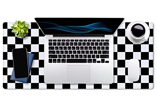 SSOIU Checkered Desk Mat Extended Gaming Mouse Pad (35.5x15.7 in), Large Stable Rubber Base Mousepad with Stitched Edges, Keyboard Mouse Mat Desk Pad for Work, Game, Office - Black White Checkerboard - color: Black and White Checkerboard