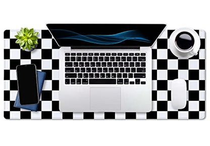 SSOIU Checkered Desk Mat Extended Gaming Mouse Pad (35.5x15.7 in), Large Stable Rubber Base Mousepad with Stitched Edges, Keyboard Mouse Mat Desk Pad for Work, Game, Office - Black White Checkerboard - color: Black and White Checkerboard